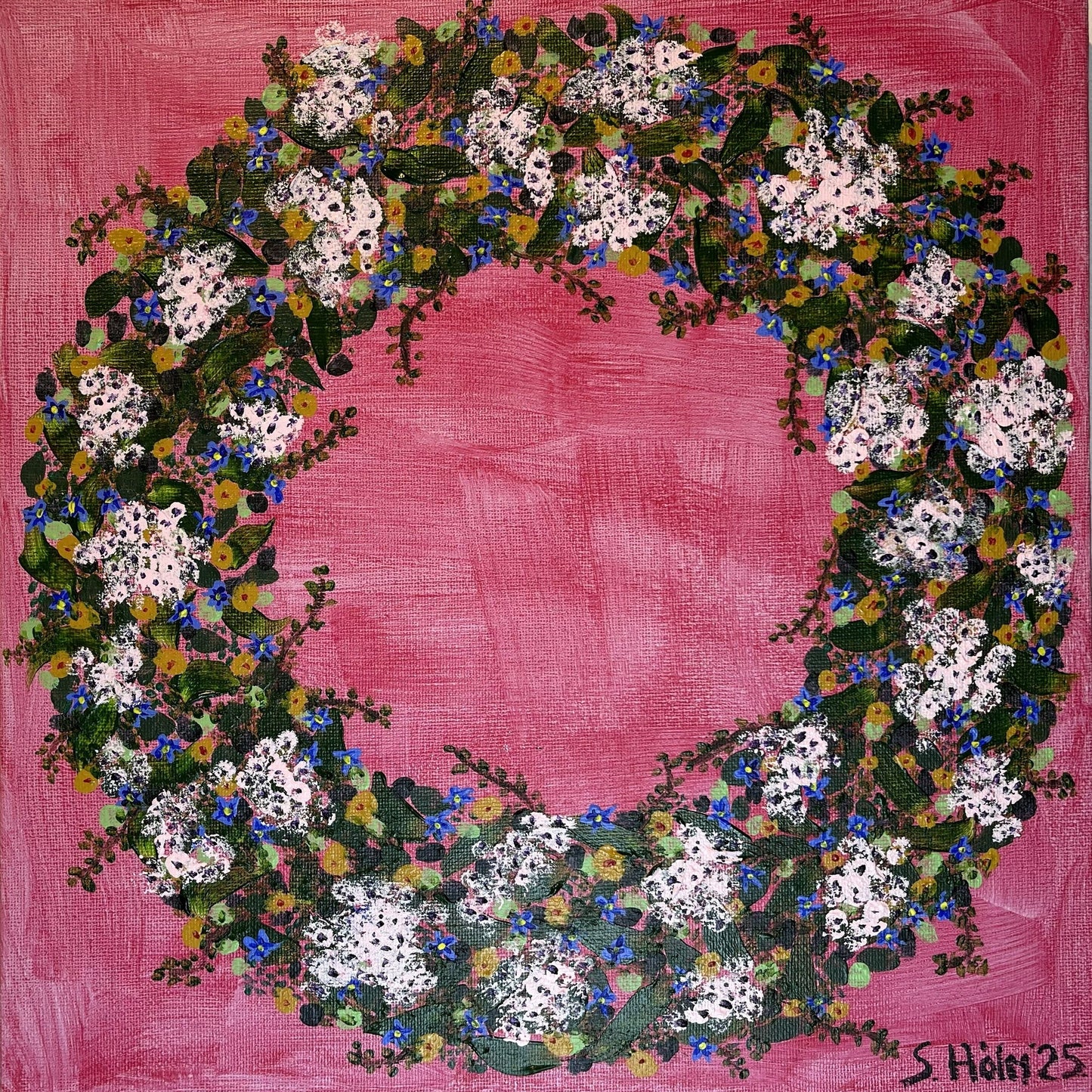 Bleiki krans - 2025, akrýl á striga 30x30 sm.