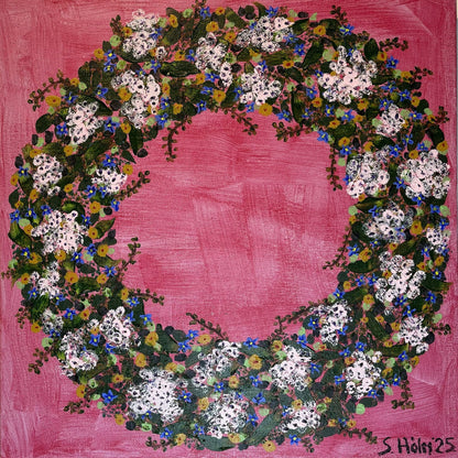 Bleiki krans - 2025, akrýl á striga 30x30 sm.