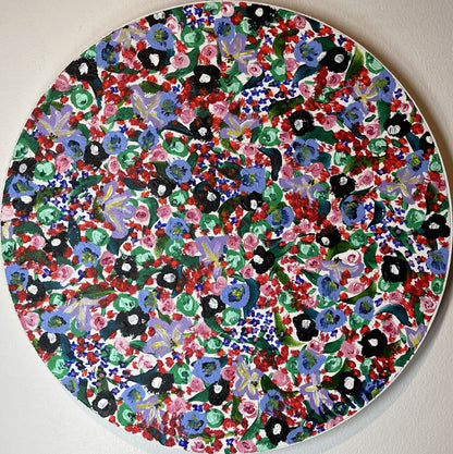 Blómadúlla 3 - Rauða - 2025, akrýl á flötum striga 30 sm. í þvermál