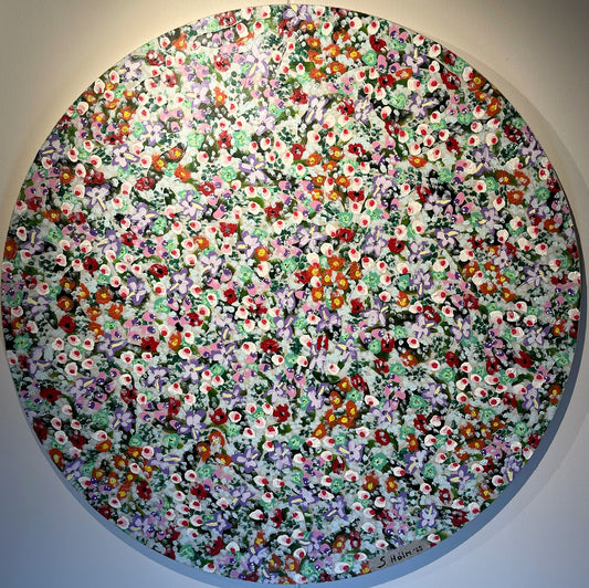 Blómahaf - 2025, akrýl á striga. 90 sm í þvermál.