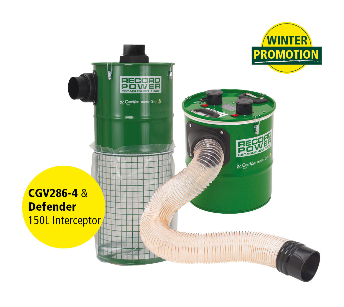 Record Power CamVac CGV286-4 og Defender 150 l spónsogskerfi | Vetrartilboð