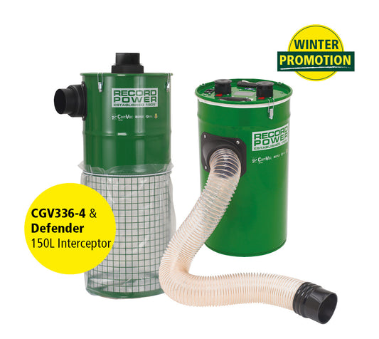 Record Power CamVac CGV336-4 spónsuga og Defender 150 l forskilja – vetrartilboð