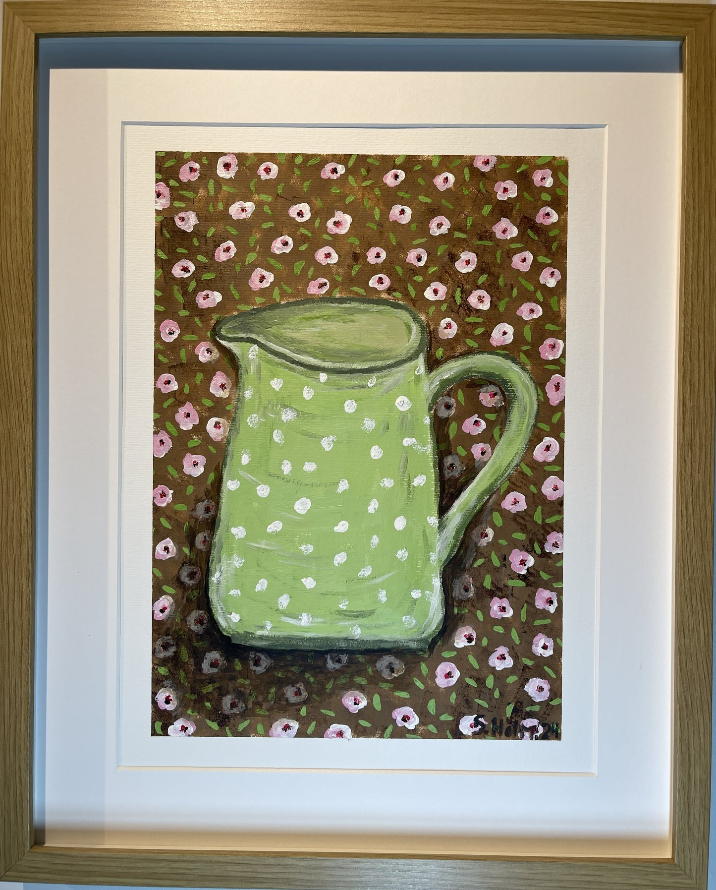 Græna kannan - 2024, akrýl á pappír 29x39 sm.