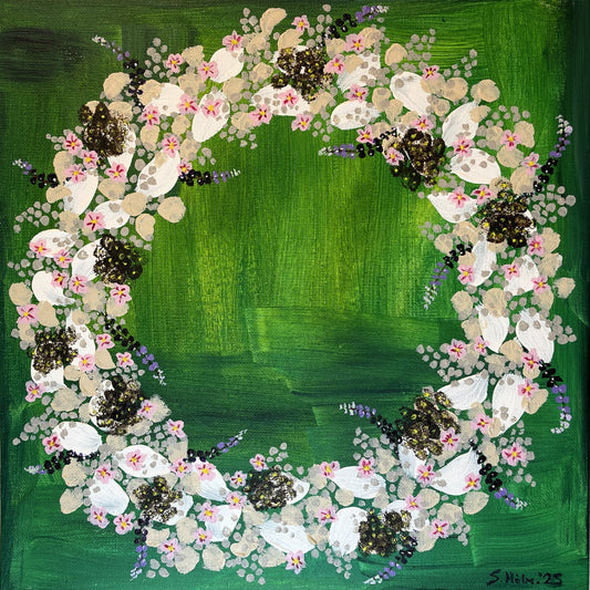 Græni krans - 2025, akrýl á striga 30x30 sm.