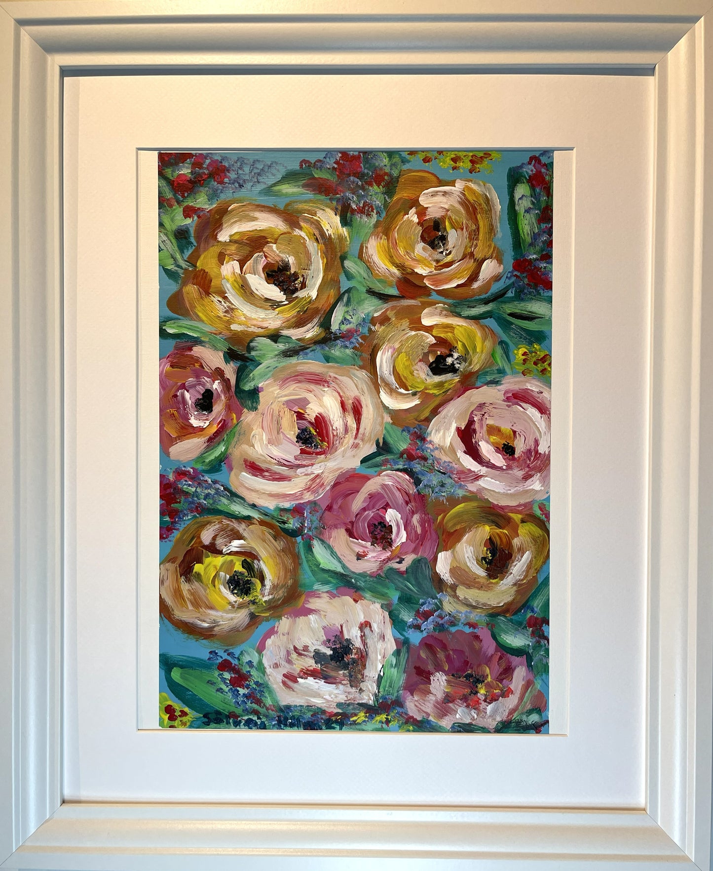 Grænublóm - 2024, akrýl á pappír 29x39 sm.