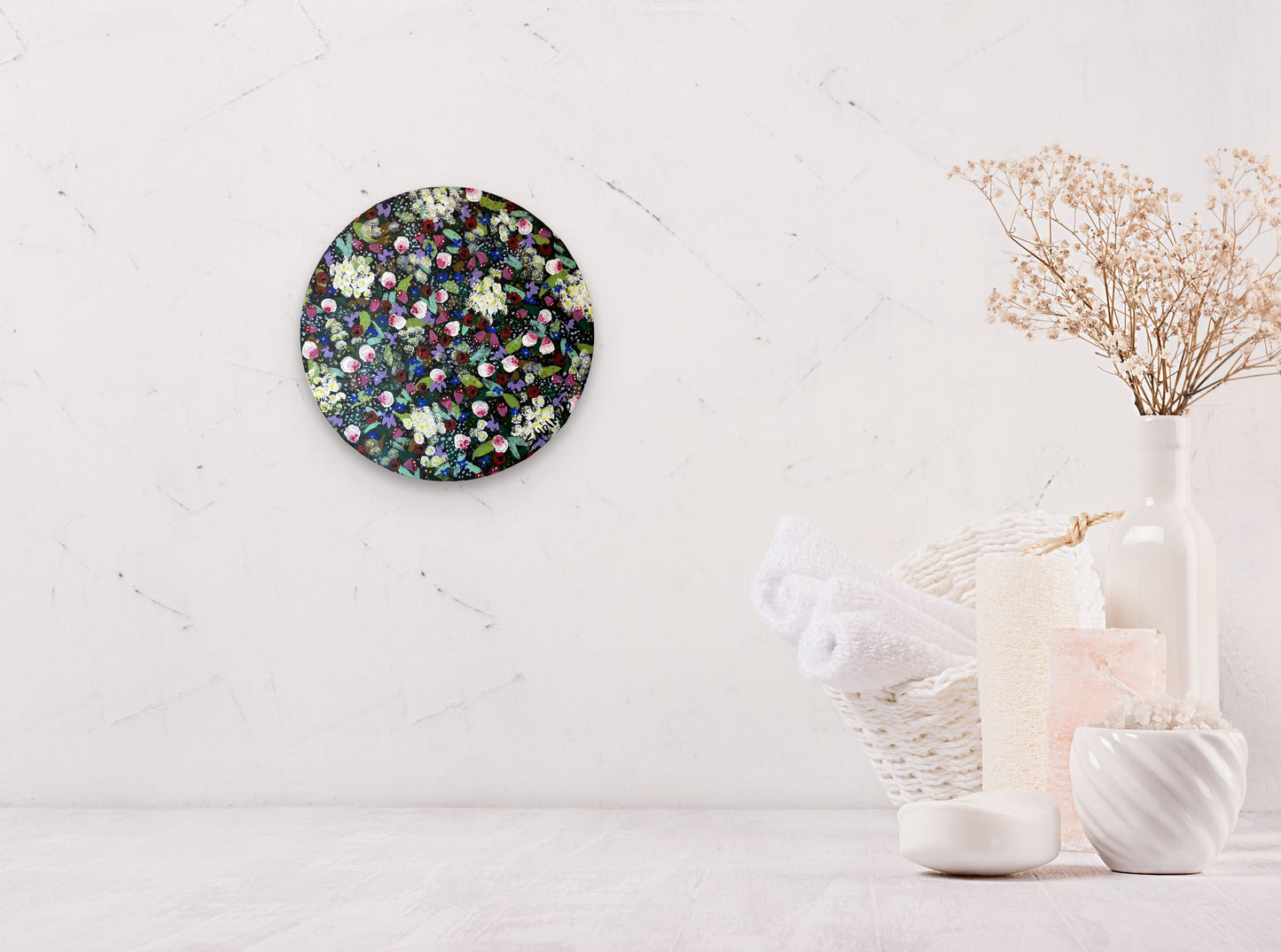 Blómadúlla - 2025, akrýl á striga 25 sm. í þvermál