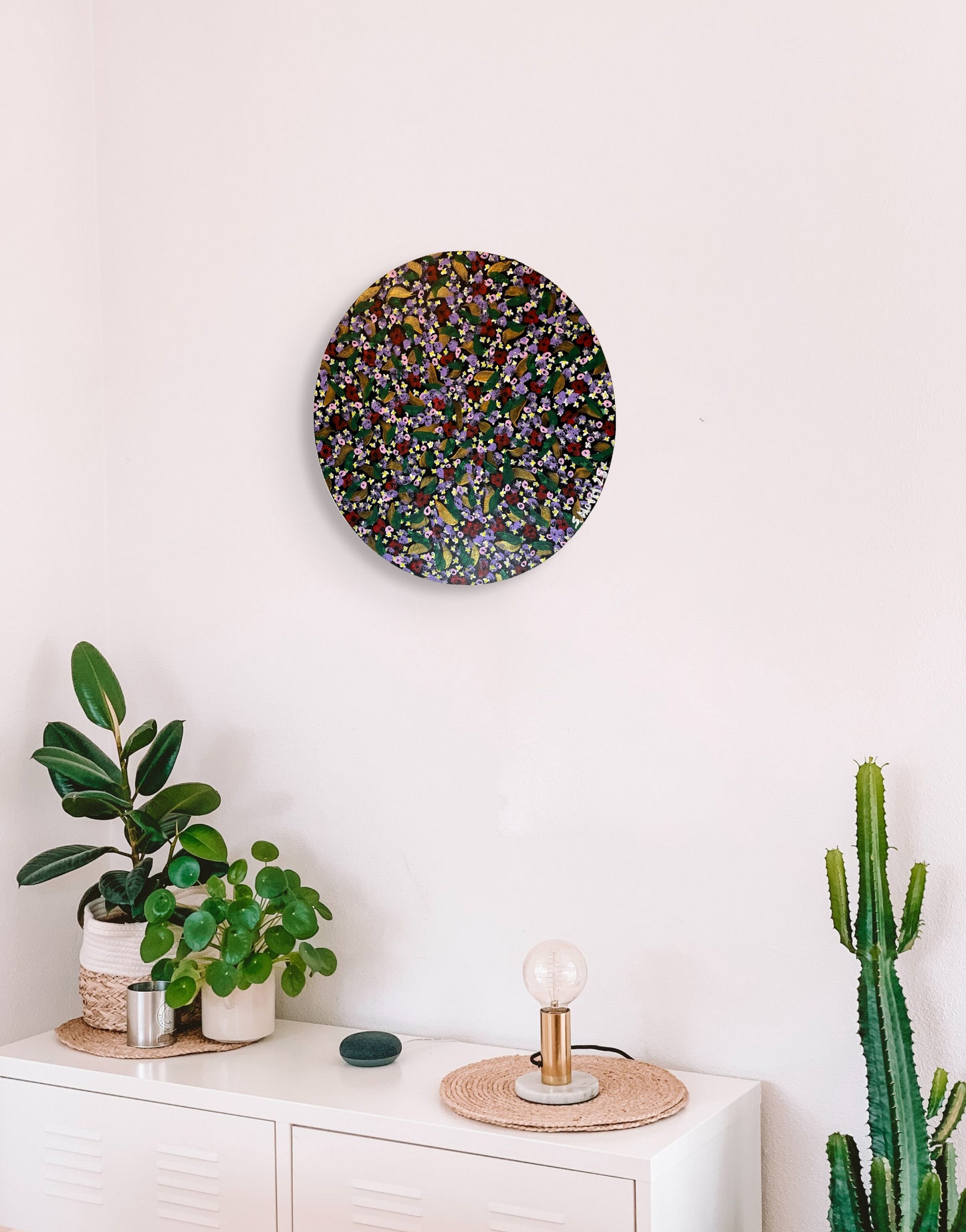 Blómadúlla 4 - Fjólubláa - 2025, akrýl á flötum striga 30 sm. í þvermál