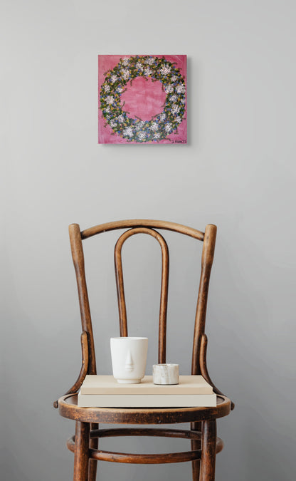 Bleiki krans - 2025, akrýl á striga 30x30 sm.