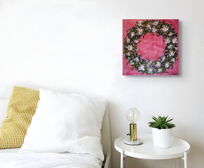 Bleiki krans - 2025, akrýl á striga 30x30 sm.