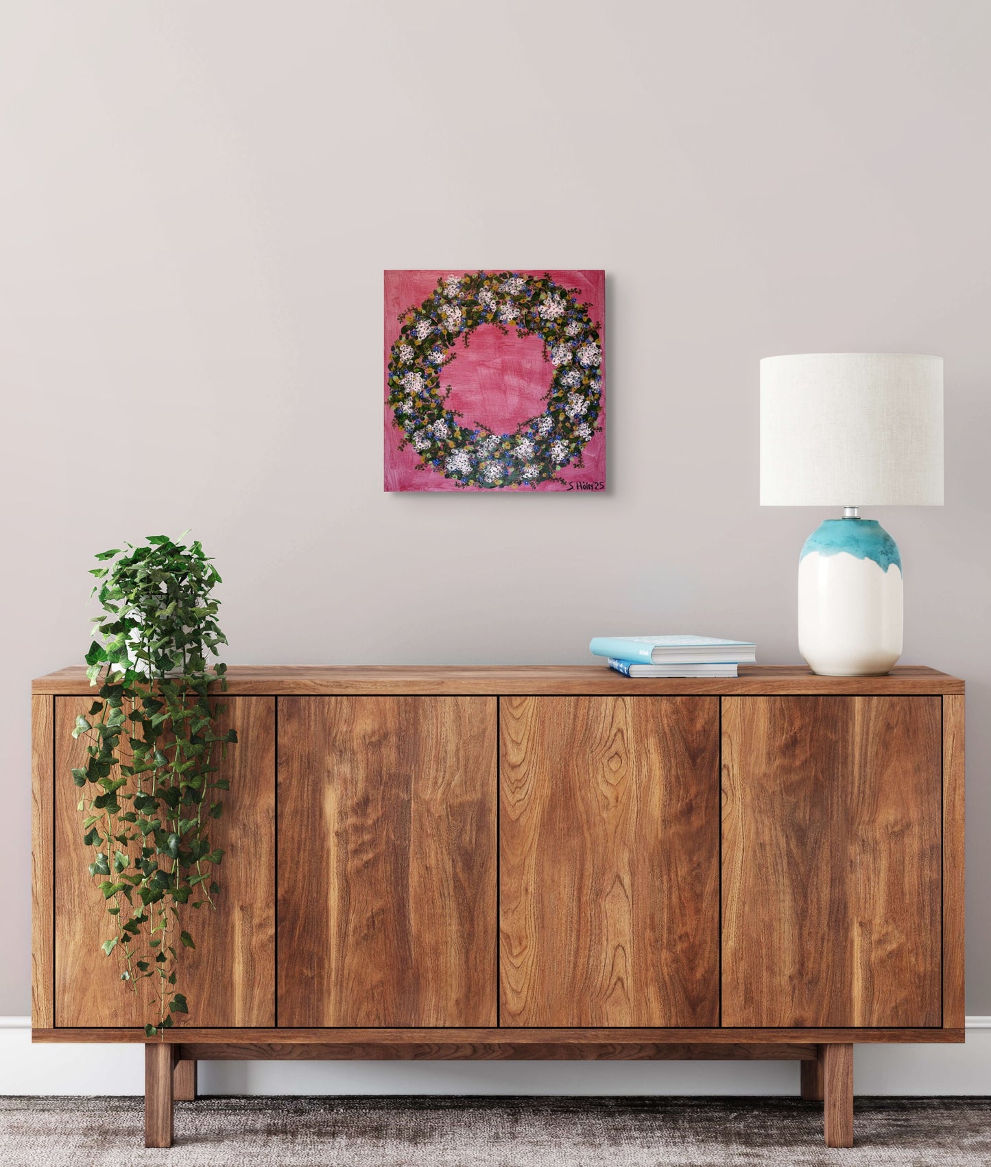 Bleiki krans - 2025, akrýl á striga 30x30 sm.