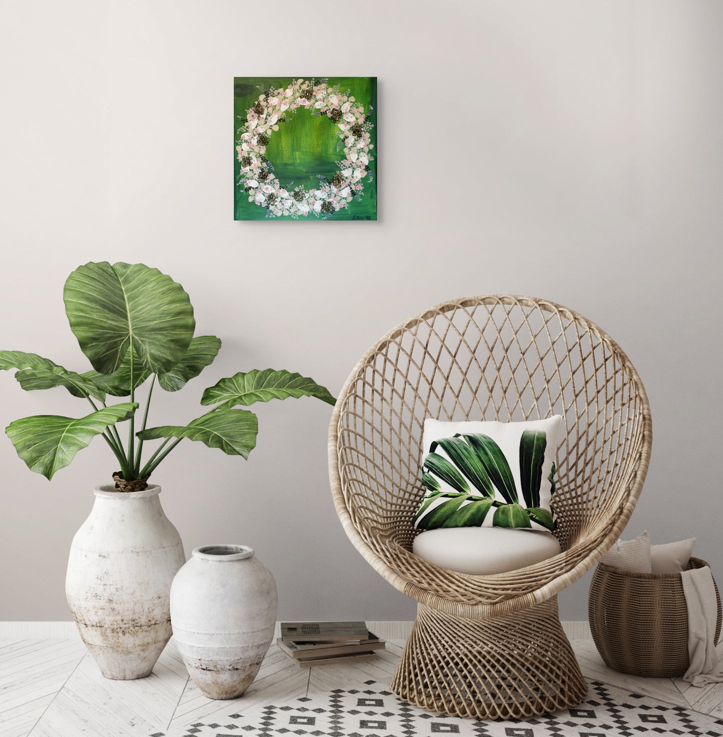 Græni krans - 2025, akrýl á striga 30x30 sm.