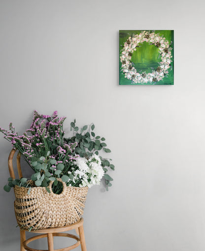 Græni krans - 2025, akrýl á striga 30x30 sm.