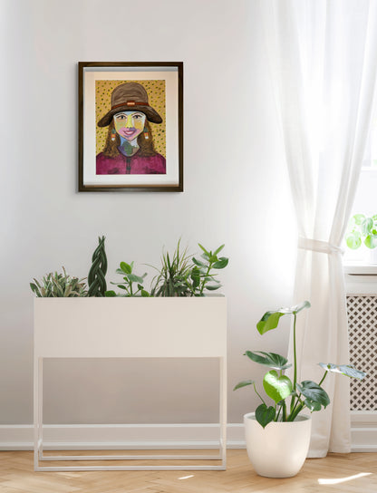 Kántrý stelpan - 2024, akrýl á pappír 29x39 sm.