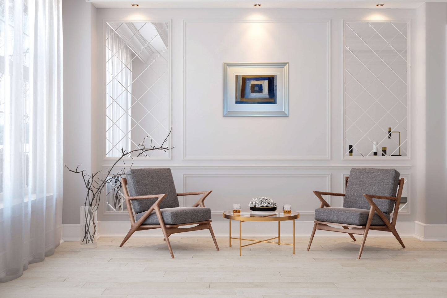 Miðpunktur - 2024, akrýl á pappír 39x29 sm.